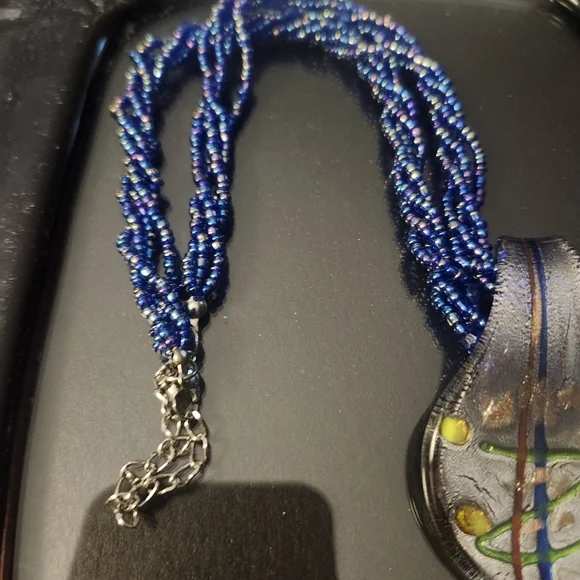 Artisan Crafted Dichroic Glass Pendant On Multistrand Beaded Chain - Picture 3 of 4